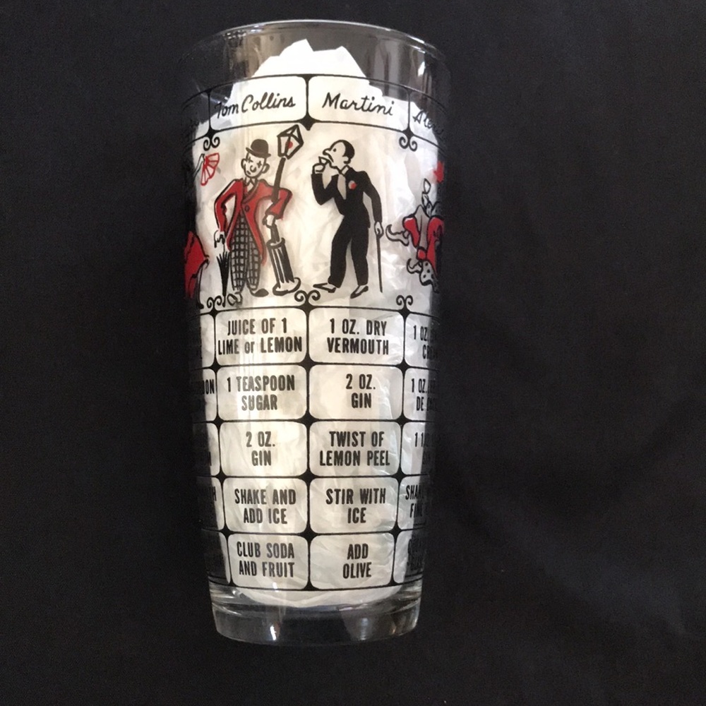 Vintage MCM Hazel Atlas COCKTAIL RECIPE Glass~Great Graphics~red/black